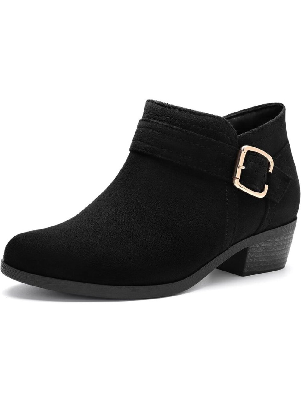 Women's Black Suede Pointed Toe Chunky Low Heel Side Zipper Short Ankle Boots